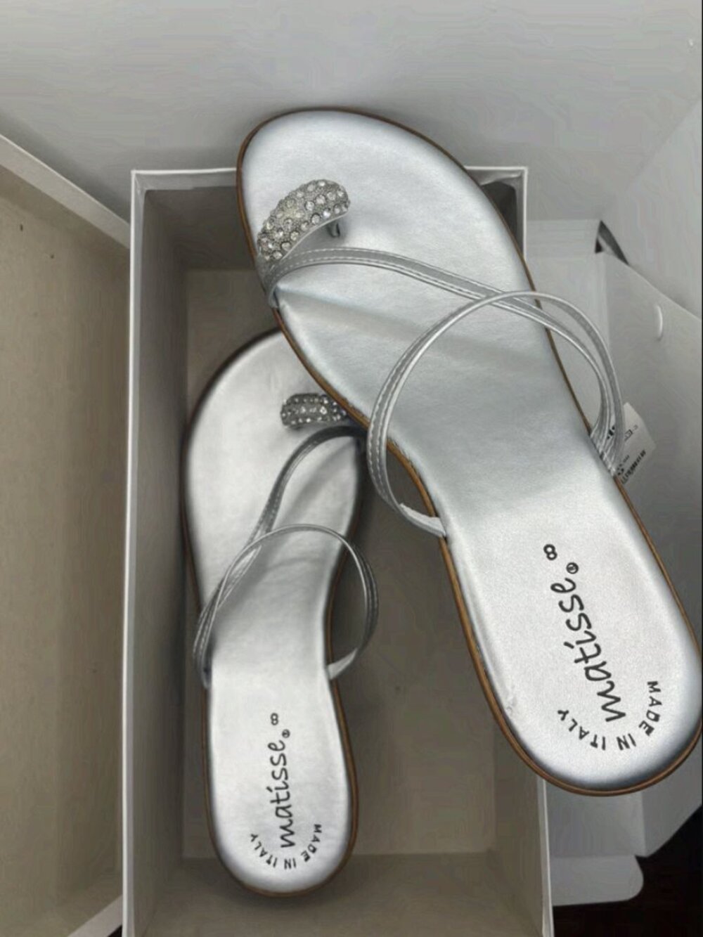 Women's wedge sandals with silver rhinestones, size 8, made in Italy.